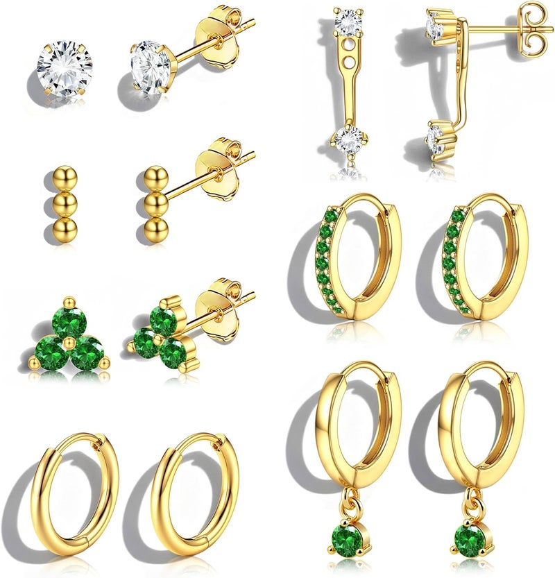 Jstyle Hypoallergenic 14K Gold Plated Stud Hoop Earrings for Women - Surgical Stainless Steel Earrings Trendy Small Hoops Cartilage Earring Stacks Huggie Earring Set for Multiple Piercing Jewelry - Image 1